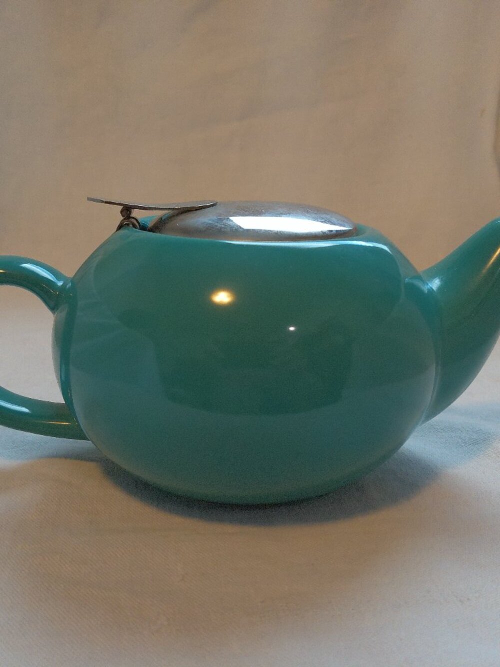 Certified International Ceramic Teapot Teal Chrome Lid